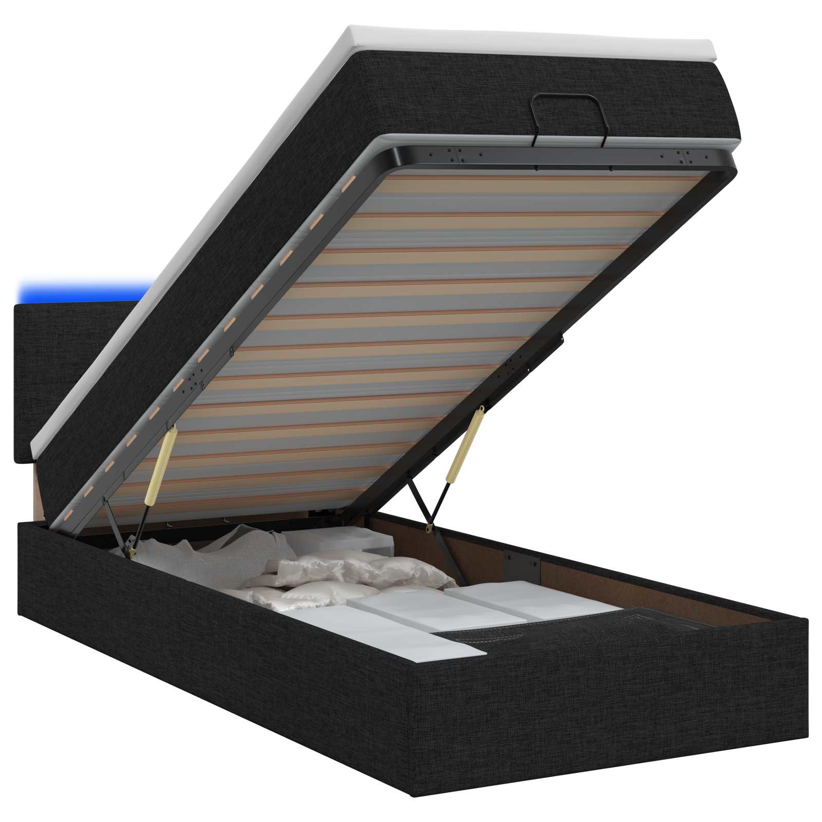 Κρεβάτι Ottoman με Στρώμα και LED Μαύρο 90 x 200 cm Ύφασμα - Pakobazaar