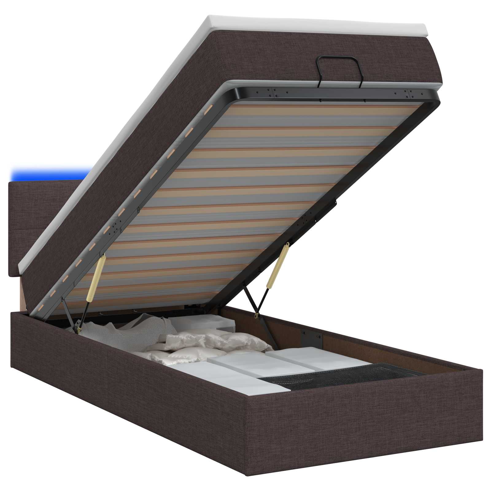 Κρεβάτι Ottoman με Στρώμα και LED Σκούρο Καφέ 90 x 200 cm
