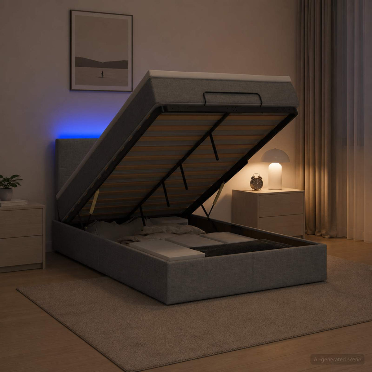 Κρεβάτι Ottoman με Στρώμα και LED Ανοιχτό γκρι 120 x 200 cm - Pakobazaar
