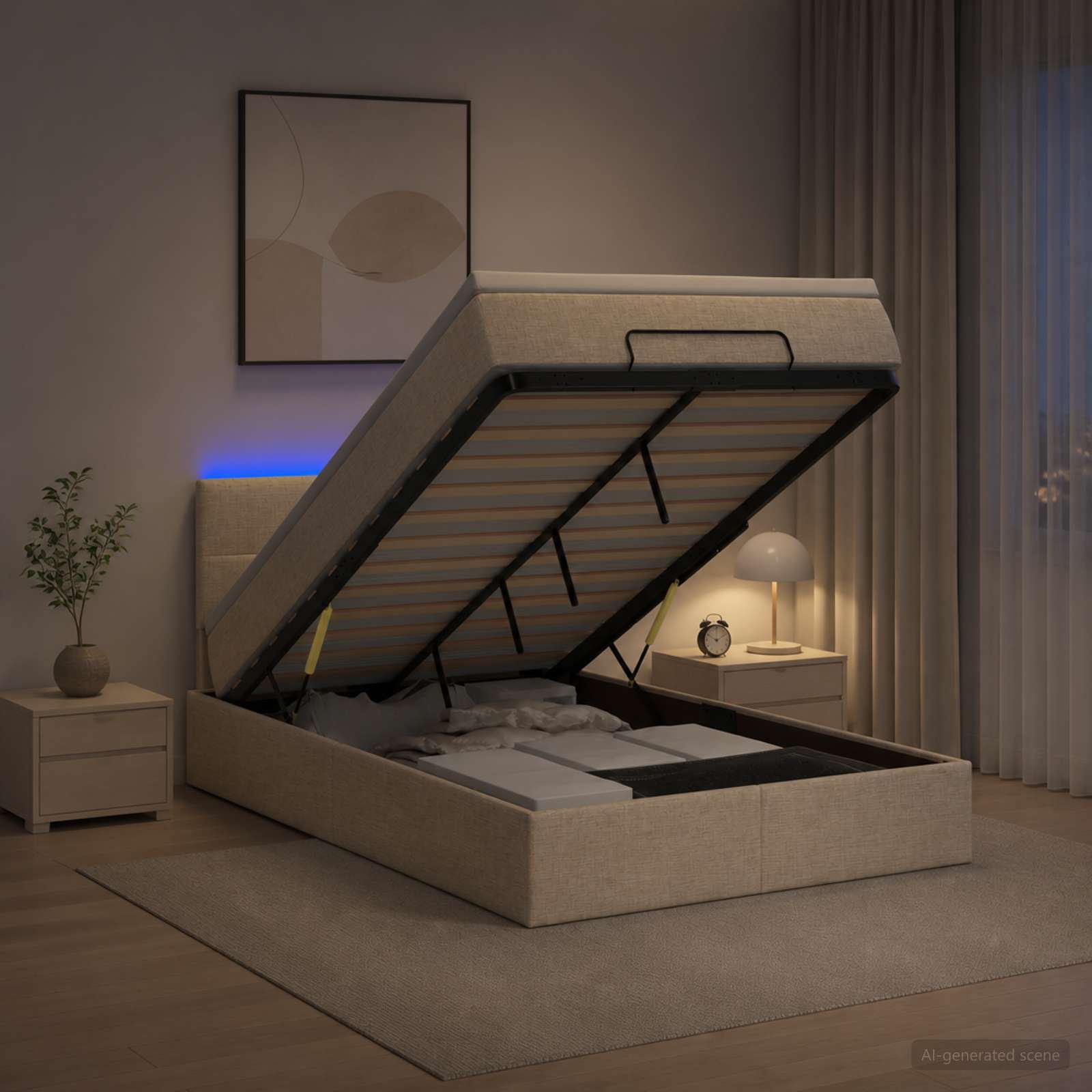Κρεβάτι Ottoman με Στρώμα και LED Κρεμ 120 x 190 cm Ύφασμα - Pakobazaar