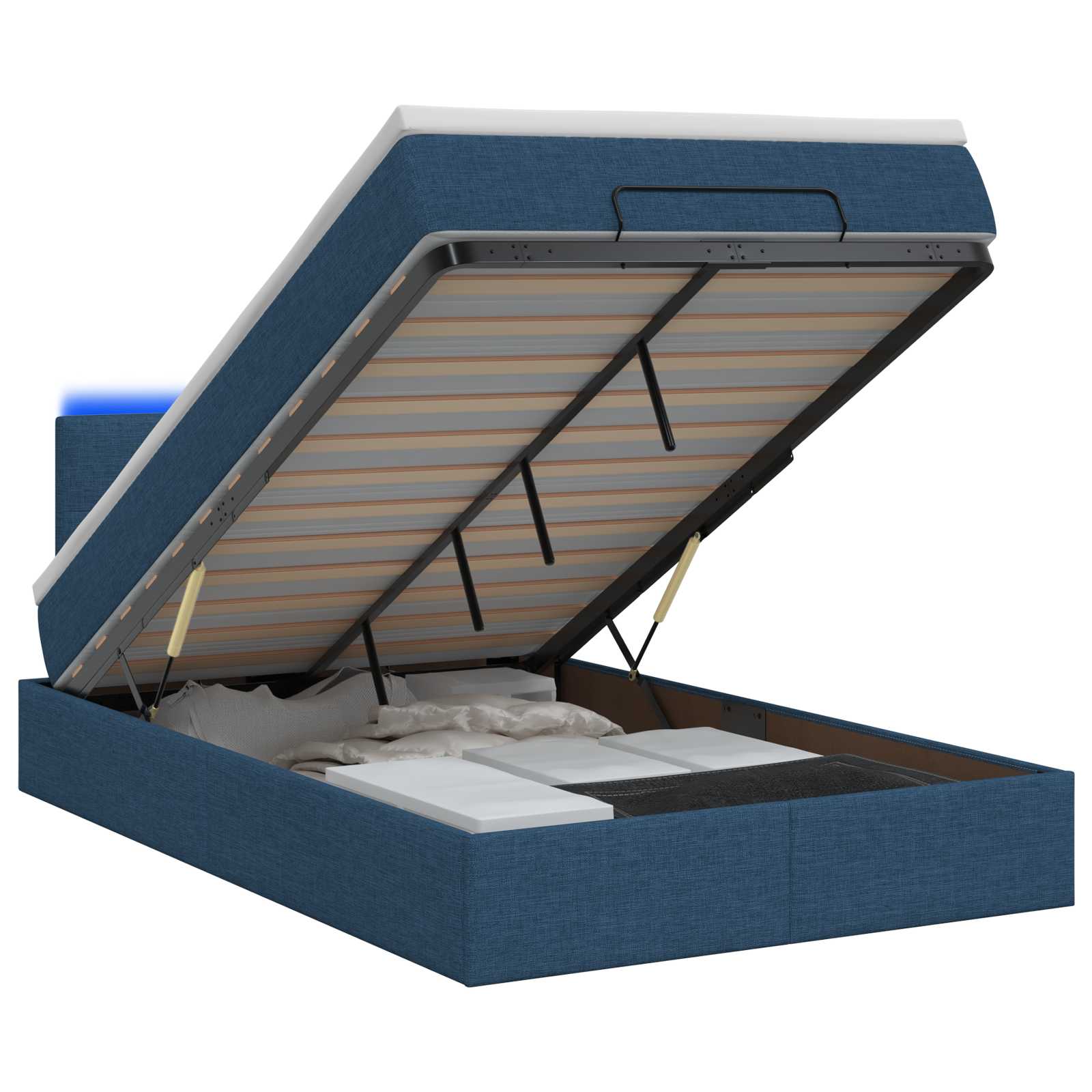 Κρεβάτι Ottoman με Στρώμα και LED Μπλε 120 x 190 cm Ύφασμα - Pakobazaar