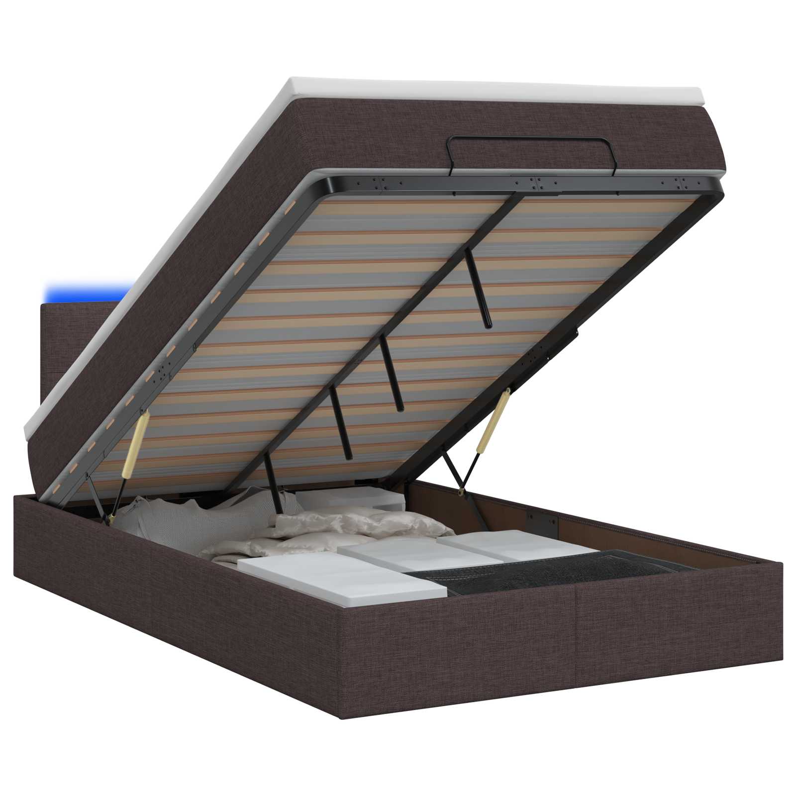 Κρεβάτι Ottoman με Στρώμα και LED Σκούρο Καφέ 120 x 200 cm - Pakobazaar