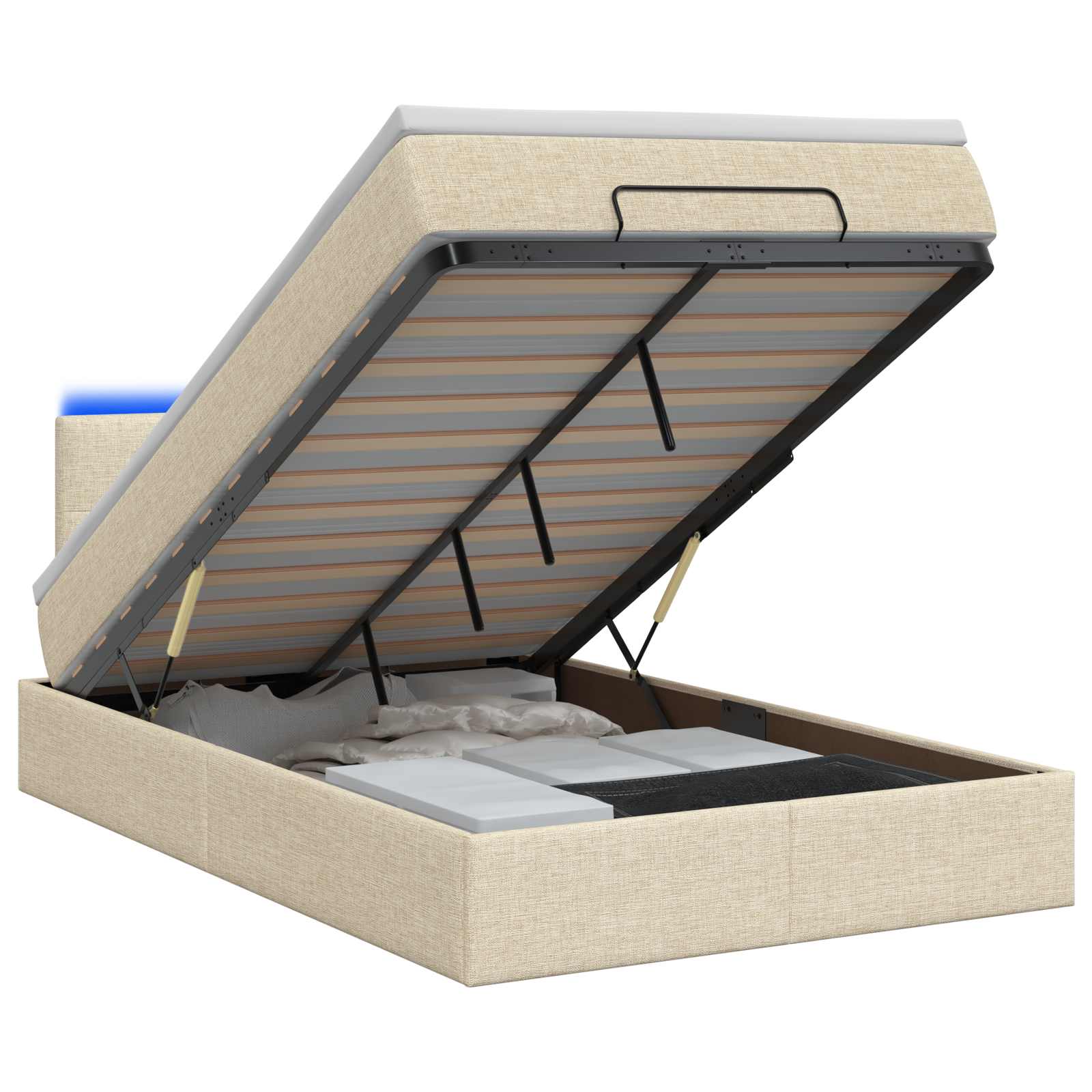 Κρεβάτι Ottoman με Στρώμα και LED Κρεμ 120 x 200 cm Ύφασμα - Pakobazaar