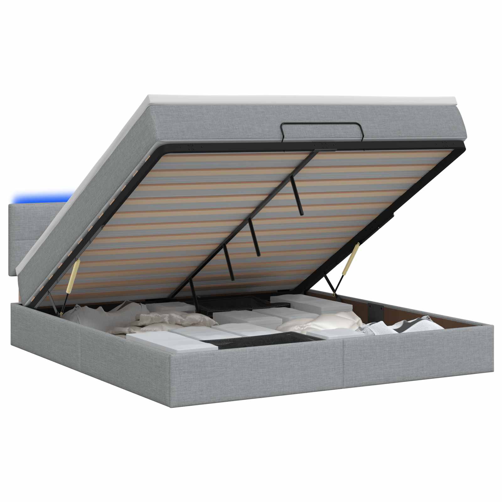 Κρεβάτι Ottoman με Στρώμα και LED Ανοιχτό γκρι 140 x 200 cm - Pakobazaar