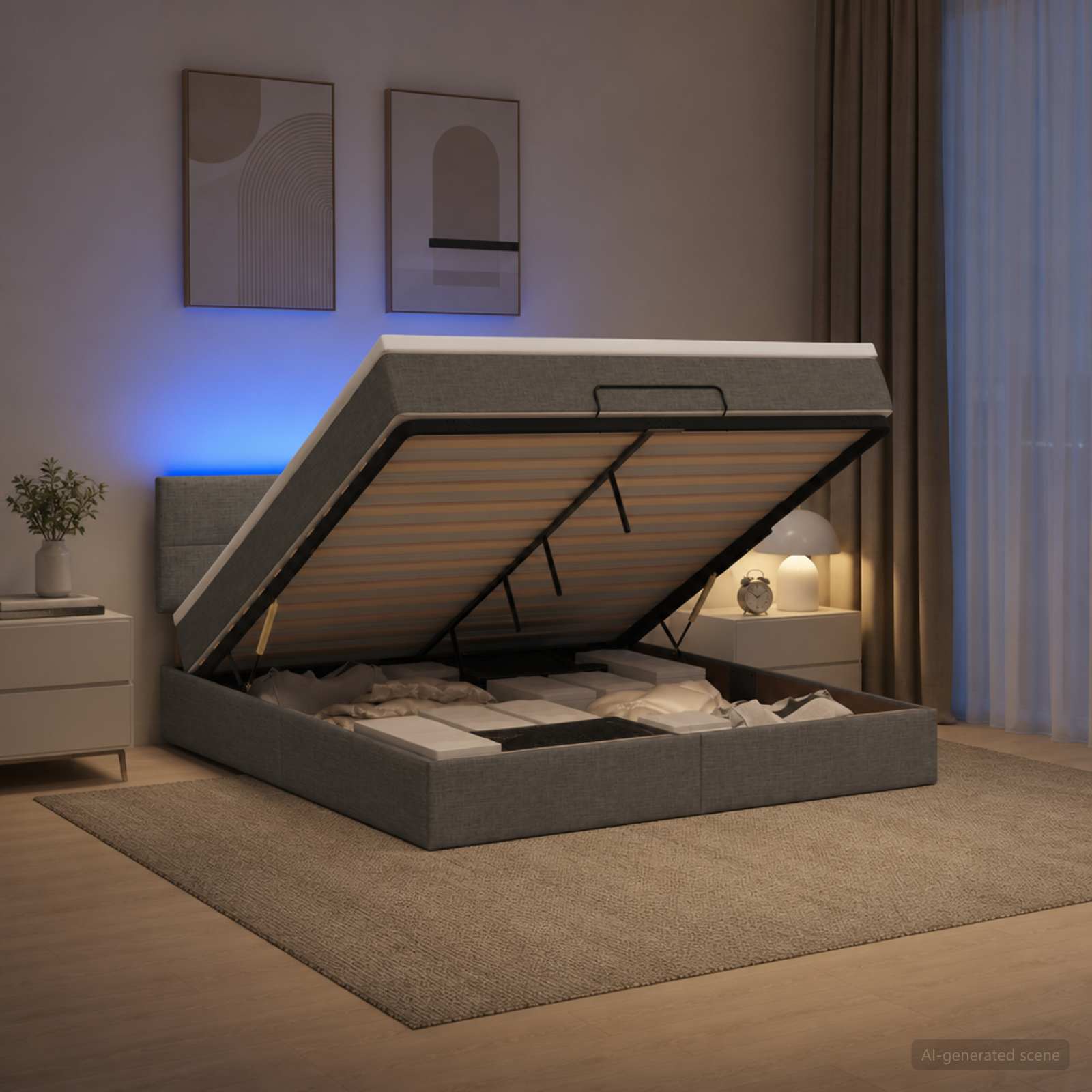 Κρεβάτι Ottoman με Στρώμα και LED Σκούρο Γκρι 180 x 200 cm