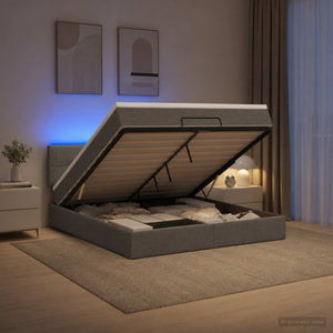 Κρεβάτι Ottoman με Στρώμα και LED Σκούρο Γκρι 180 x 200 cm
