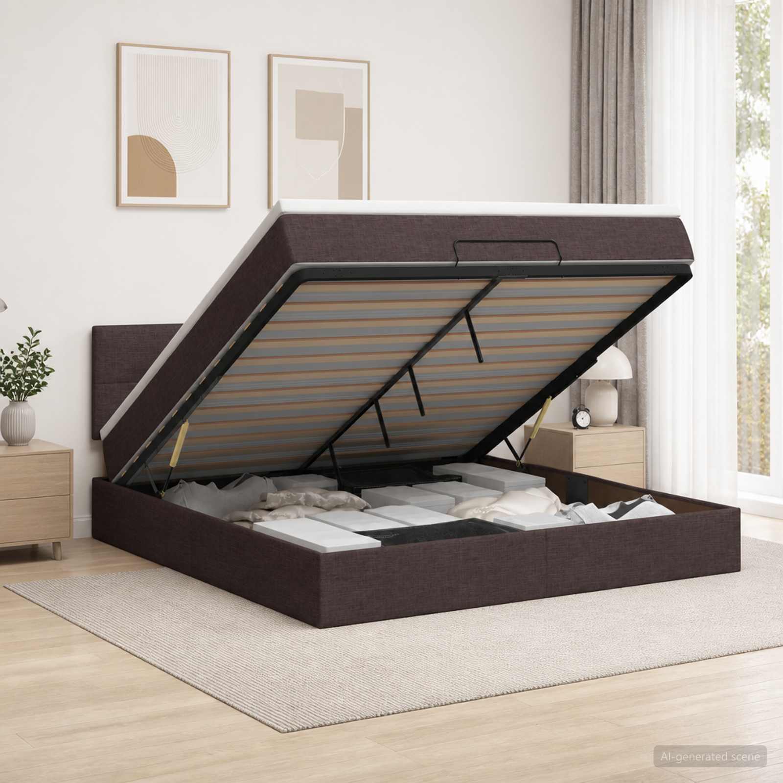 Κρεβάτι Ottoman με στρώμα Σκούρο Καφέ 180 x 200 cm Ύφασμα - Pakobazaar