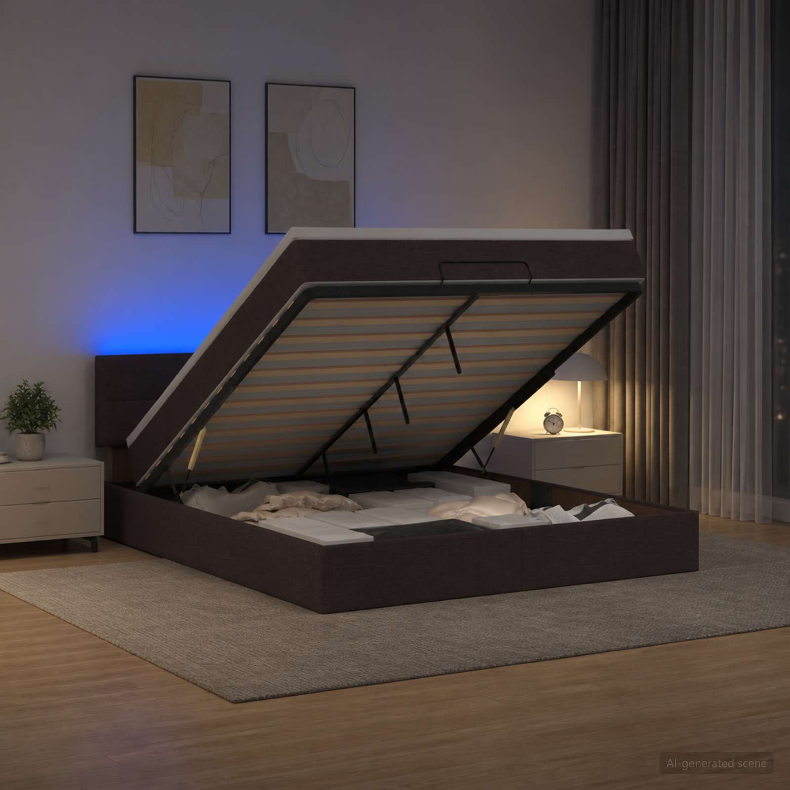 Κρεβάτι Ottoman με Στρώμα και LED Σκούρο Καφέ 180 x 200 cm - Pakobazaar