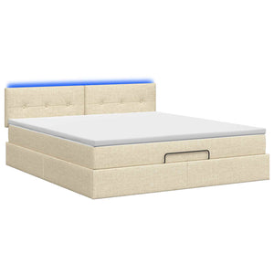Κρεβάτι Ottoman με Στρώμα και LED Κρεμ 180 x 200 cm Ύφασμα