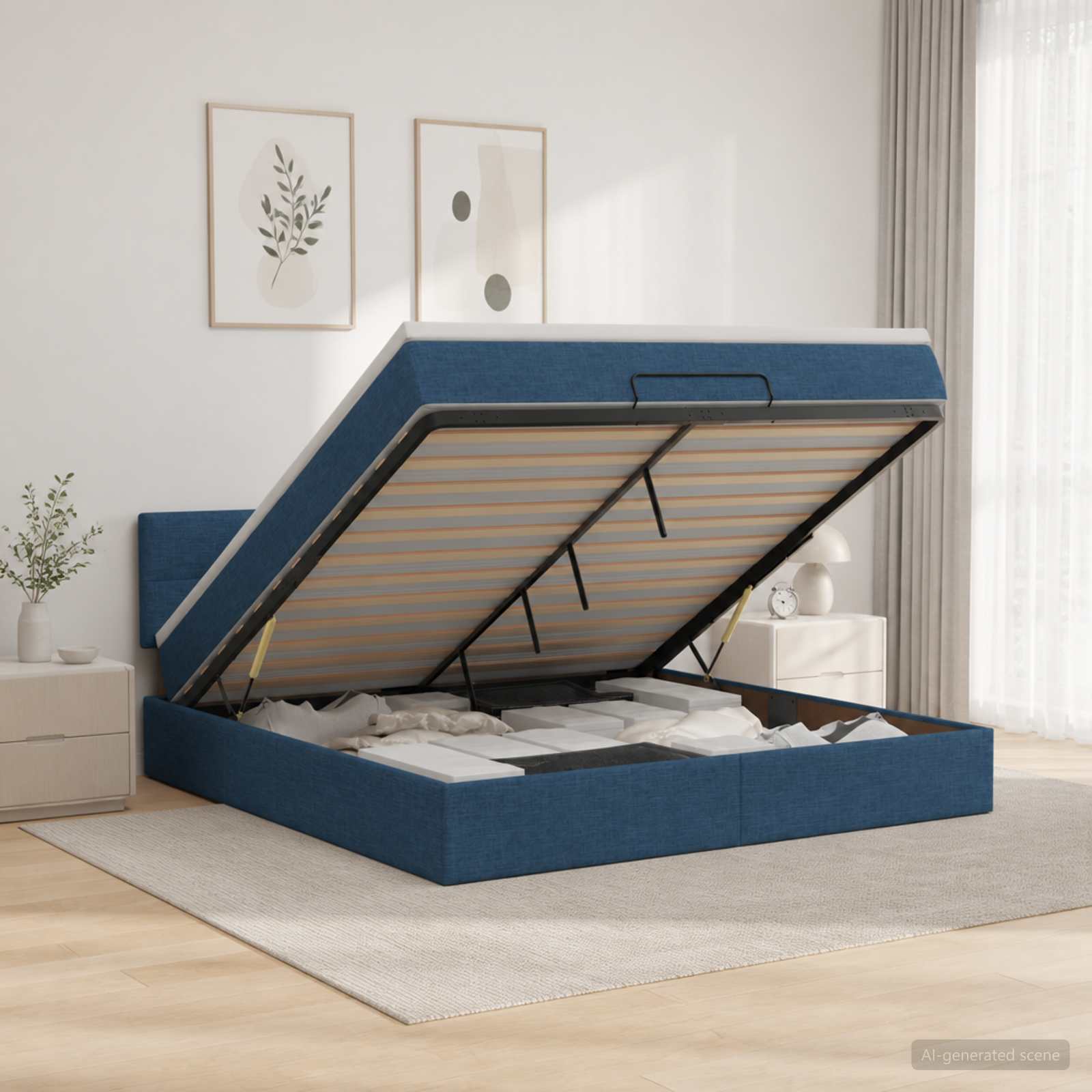 Κρεβάτι Ottoman με Στρώμα και LED Μπλε 180 x 200 cm Ύφασμα - Pakobazaar