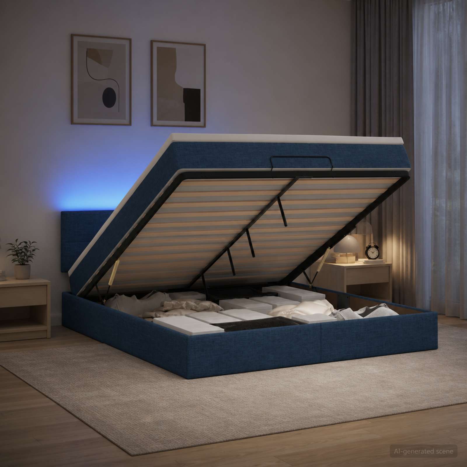 Κρεβάτι Ottoman με Στρώμα και LED Μπλε 180 x 200 cm Ύφασμα - Pakobazaar