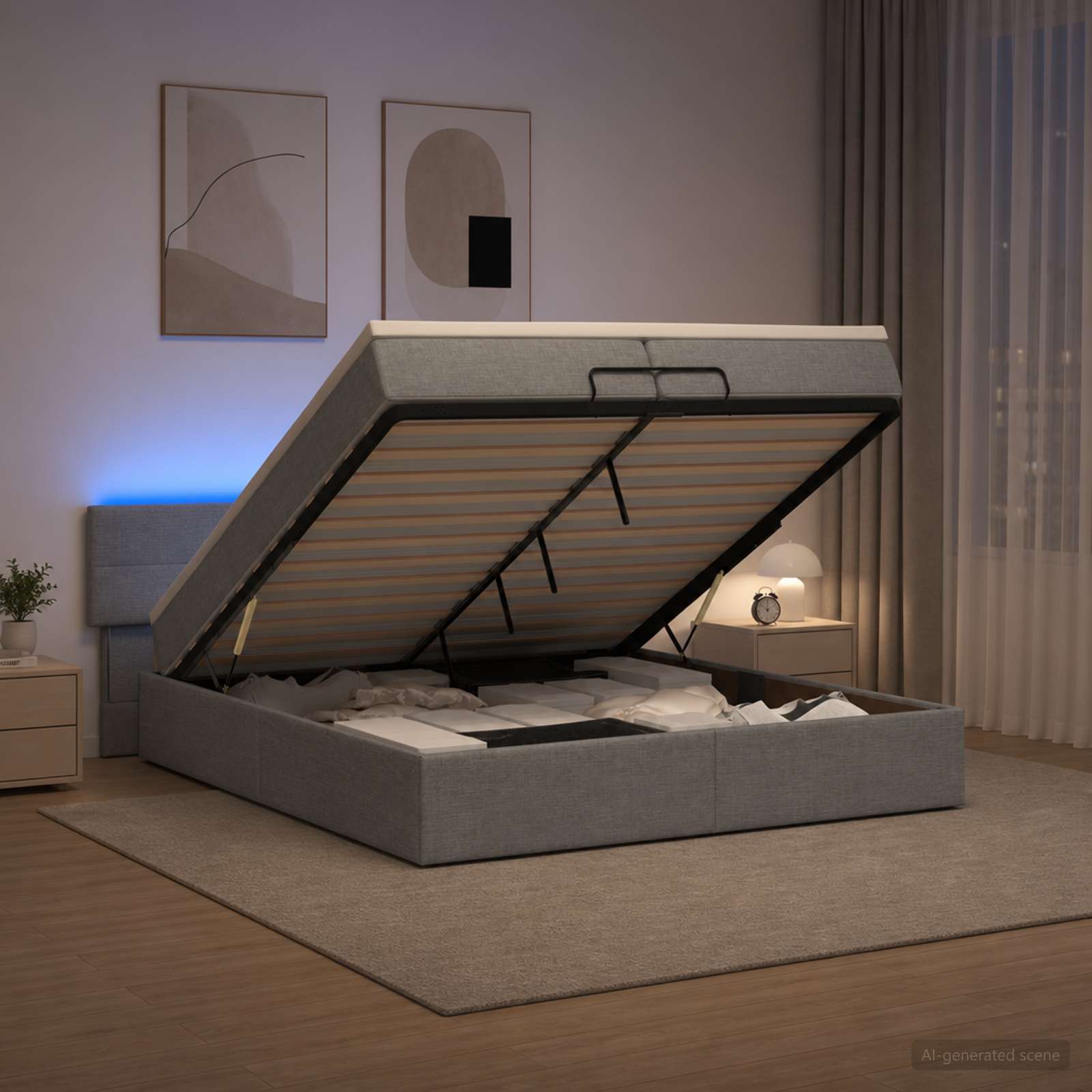 Κρεβάτι Ottoman με Στρώμα και LED Ανοιχτό γκρι 200 x 200 cm - Pakobazaar