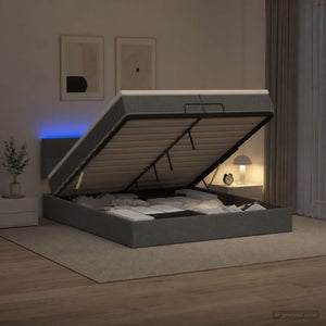 Κρεβάτι Ottoman με Στρώμα και LED Σκούρο Γκρι 200 x 200 cm - Pakobazaar