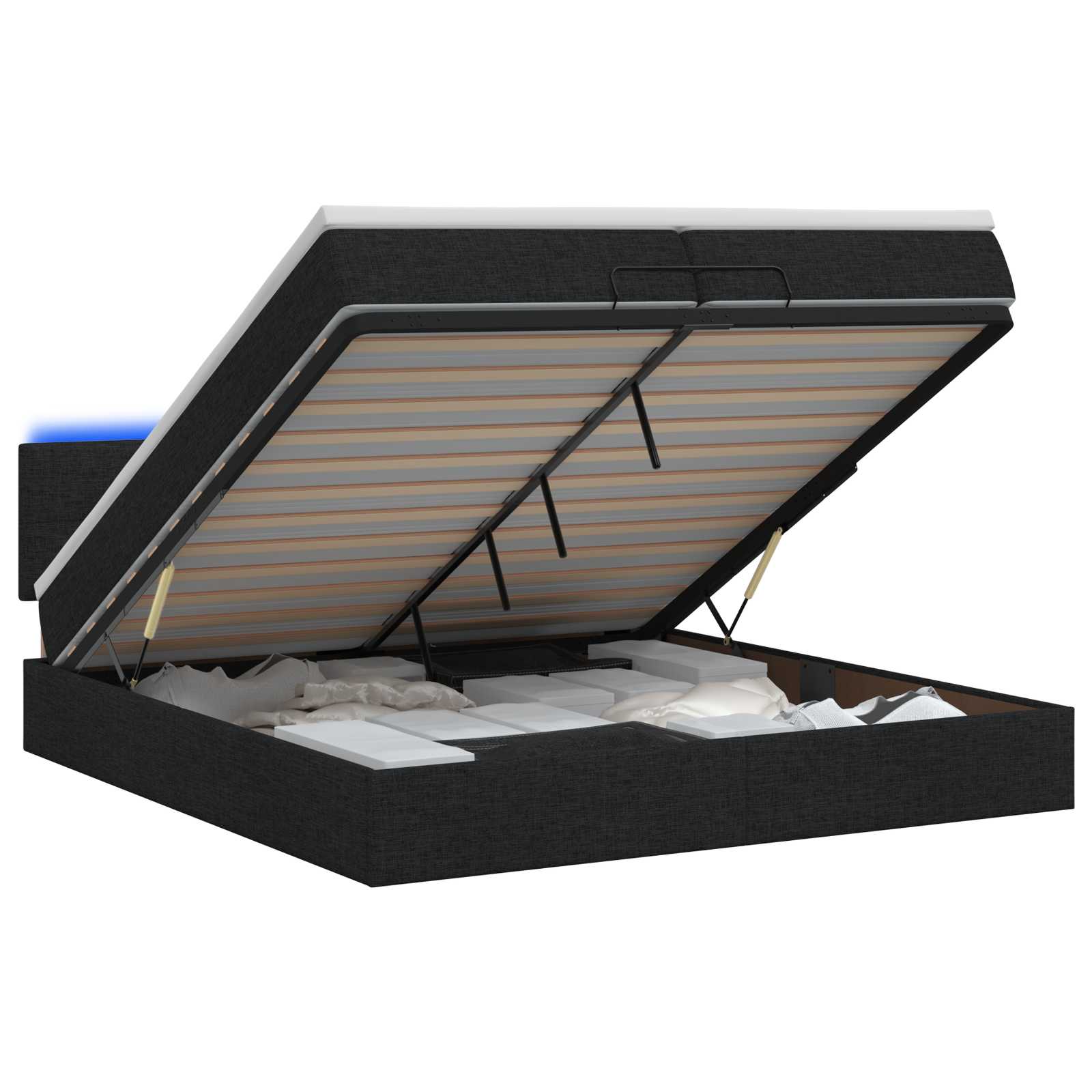 Κρεβάτι Ottoman με Στρώμα και LED Μαύρο 200 x 200 cm Ύφασμα - Pakobazaar