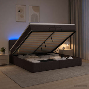 Κρεβάτι Ottoman με Στρώμα και LED Σκούρο Καφέ 200 x 200 cm - Pakobazaar