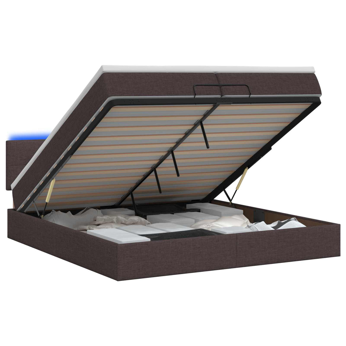Κρεβάτι Ottoman με Στρώμα και LED Σκούρο Καφέ 200 x 200 cm - Pakobazaar
