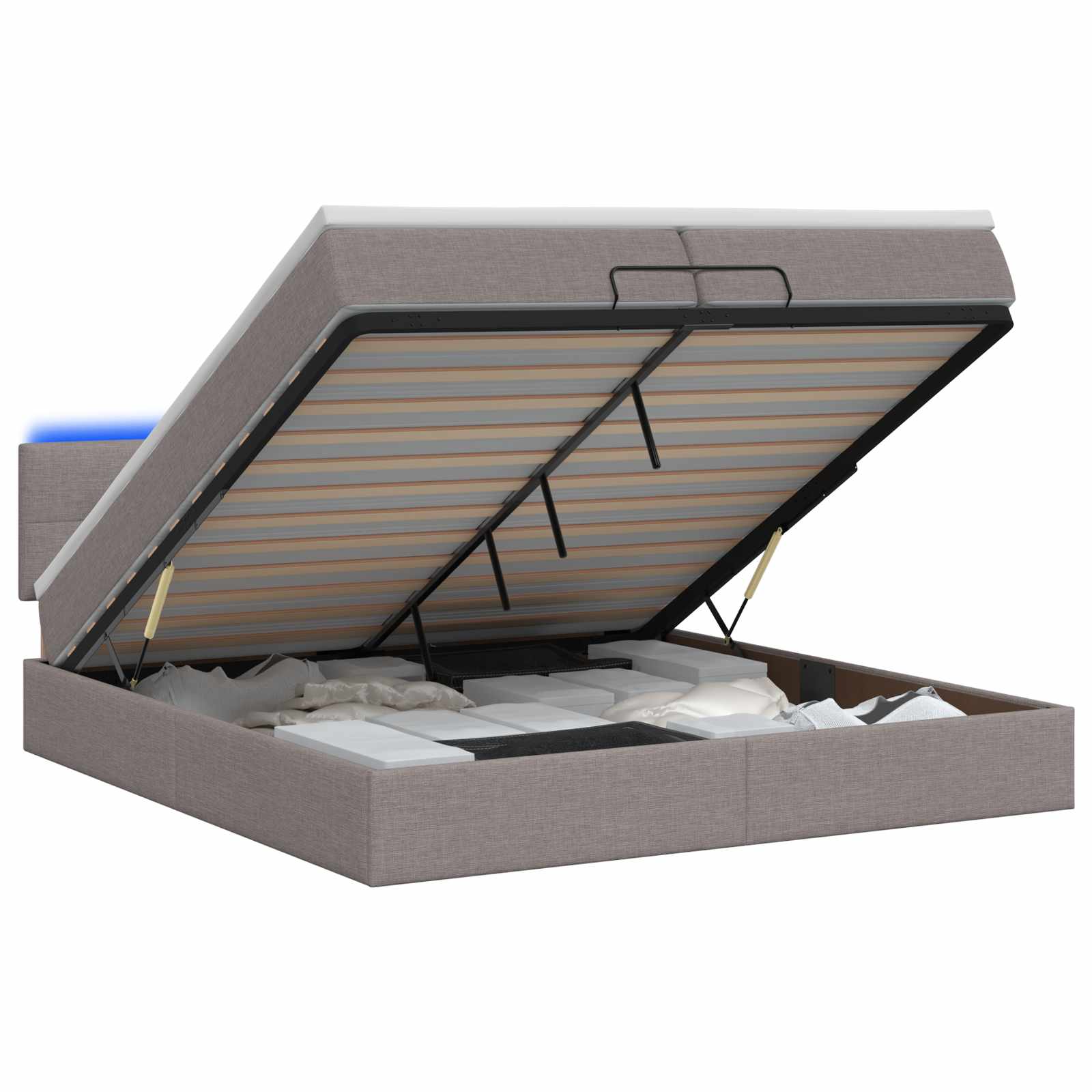 Κρεβάτι Ottoman με Στρώμα και LED Taupe 200 x 200 cm Ύφασμα - Pakobazaar