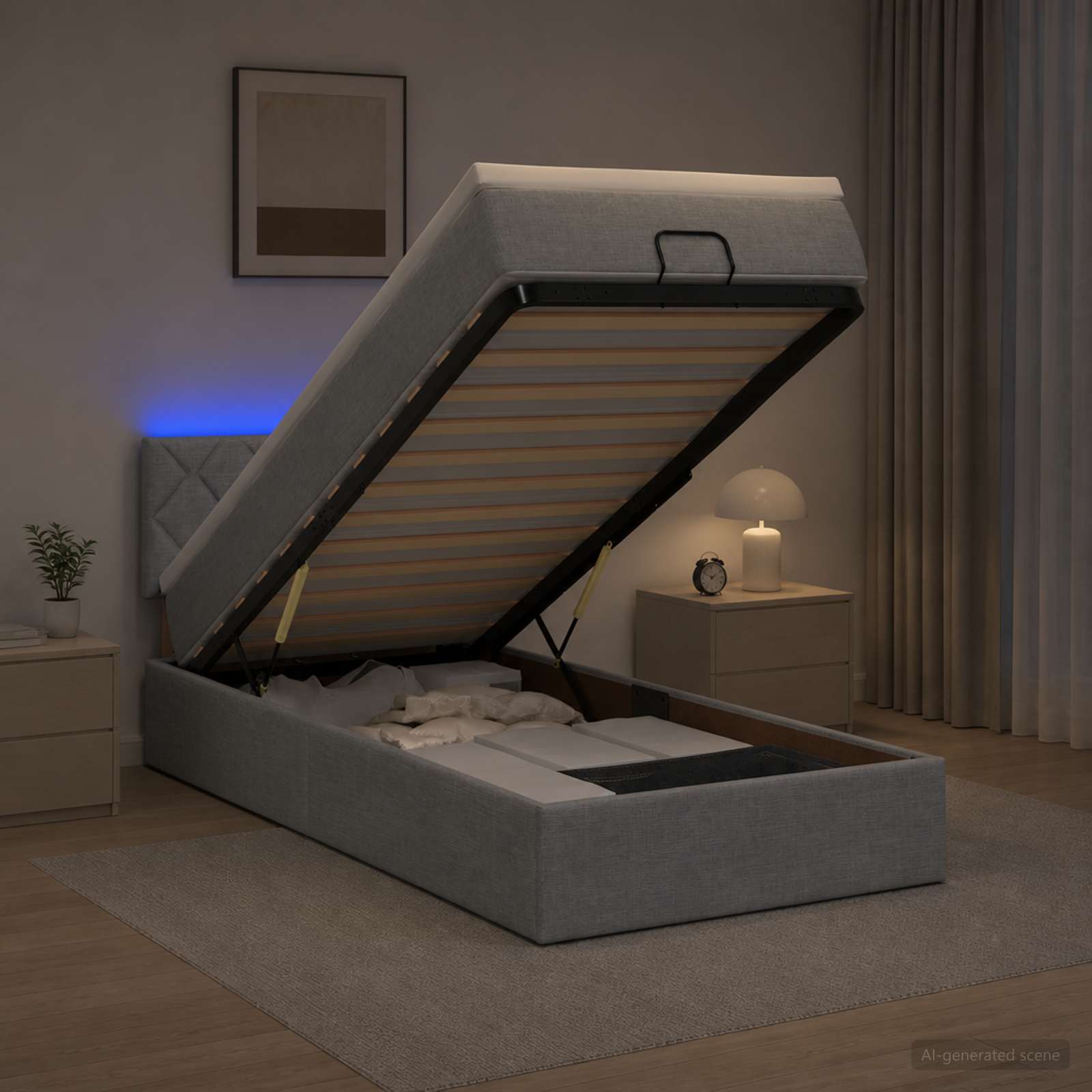 Κρεβάτι Ottoman με Στρώμα και LED Ανοιχτό γκρι 100 x 200 cm