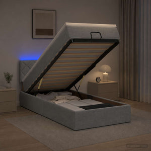 Κρεβάτι Ottoman με Στρώμα και LED Ανοιχτό γκρι 100 x 200 cm