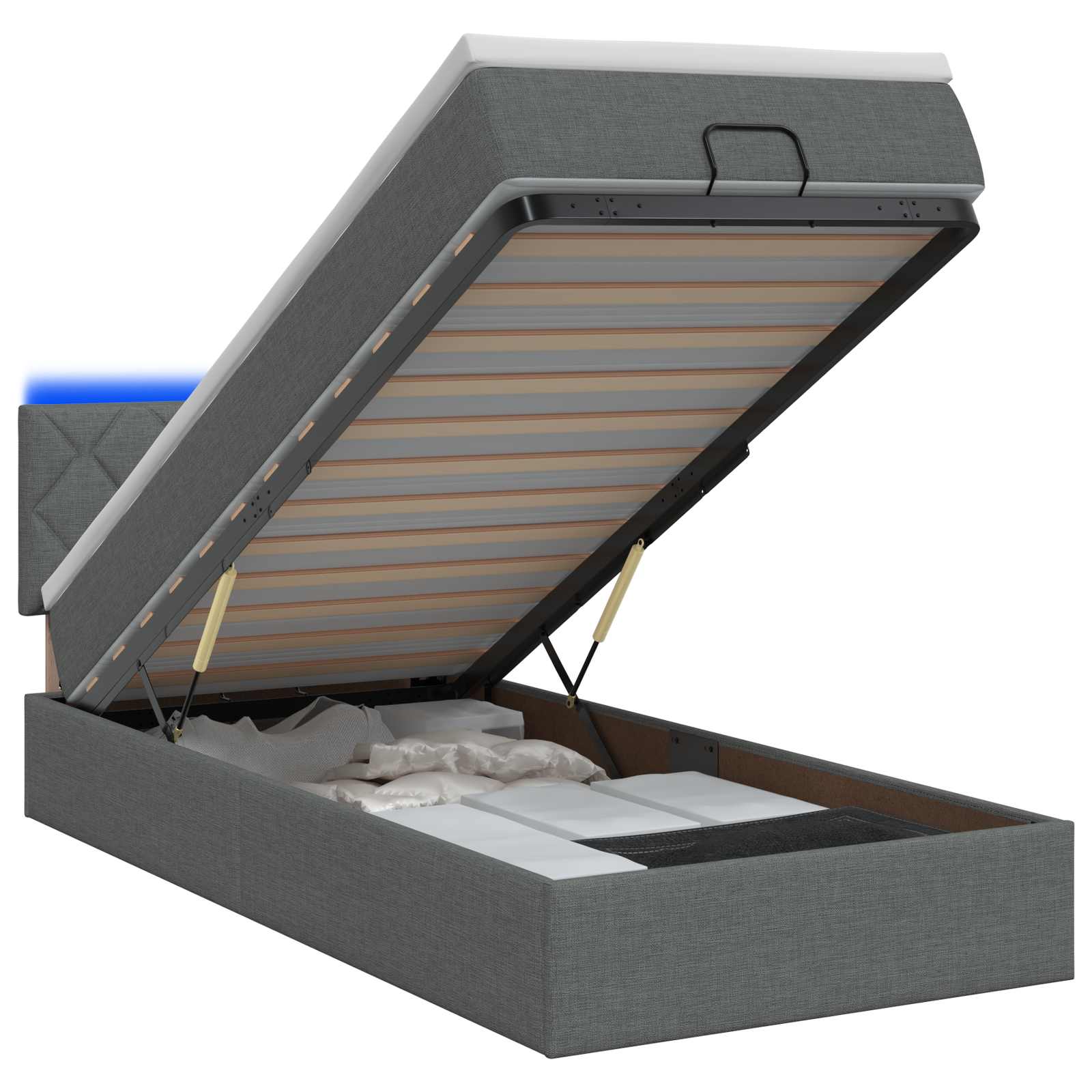 Κρεβάτι Ottoman με Στρώμα και LED Σκούρο Γκρι 80 x 200 cm - Pakobazaar