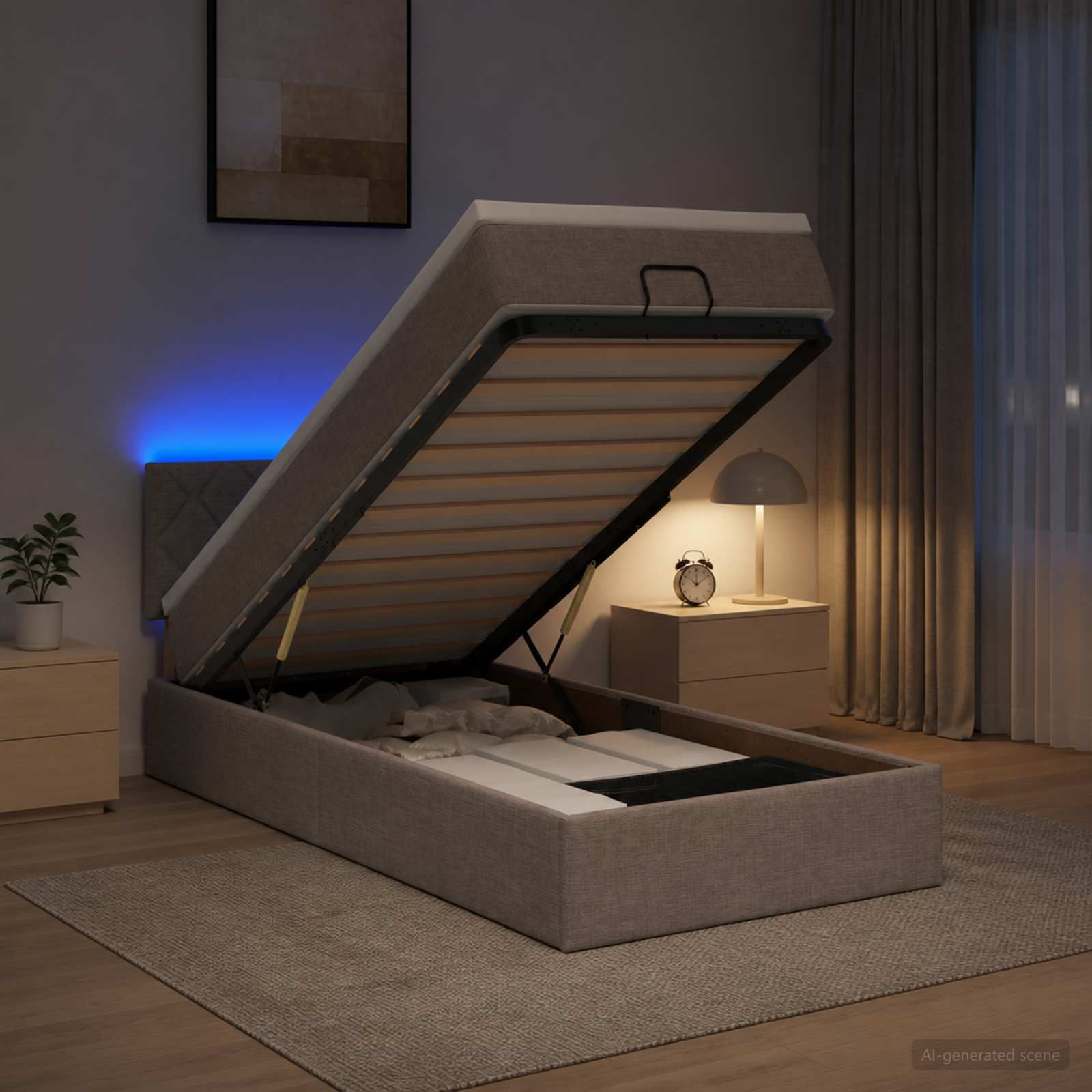 Κρεβάτι Ottoman με Στρώμα και LED Taupe 100 x 200 cm Ύφασμα