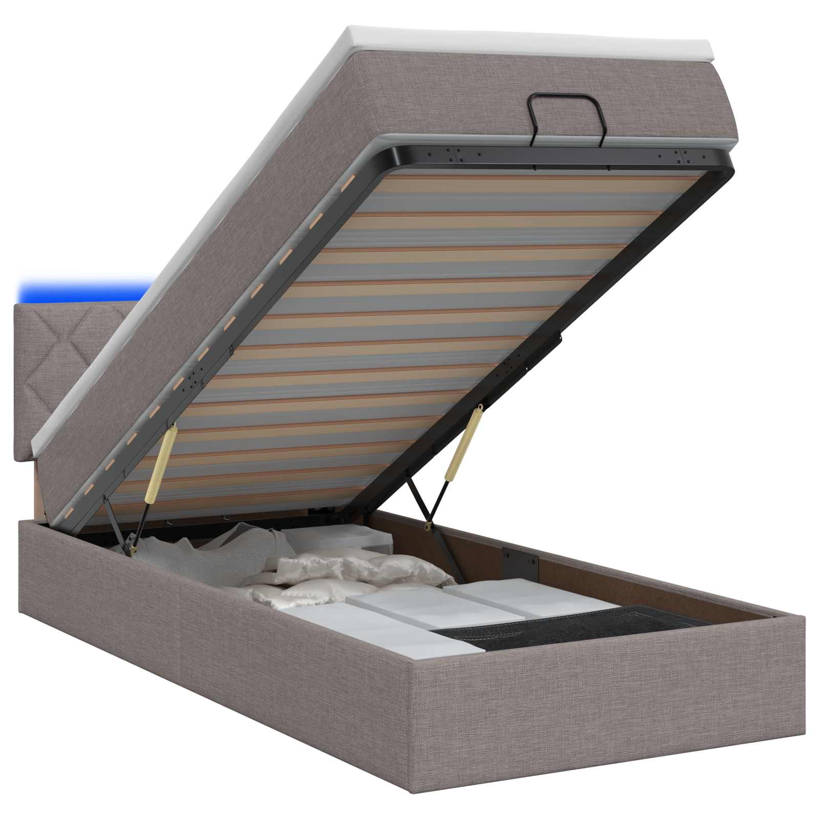 Κρεβάτι Ottoman με Στρώμα και LED Taupe 80 x 200 cm Ύφασμα - Pakobazaar