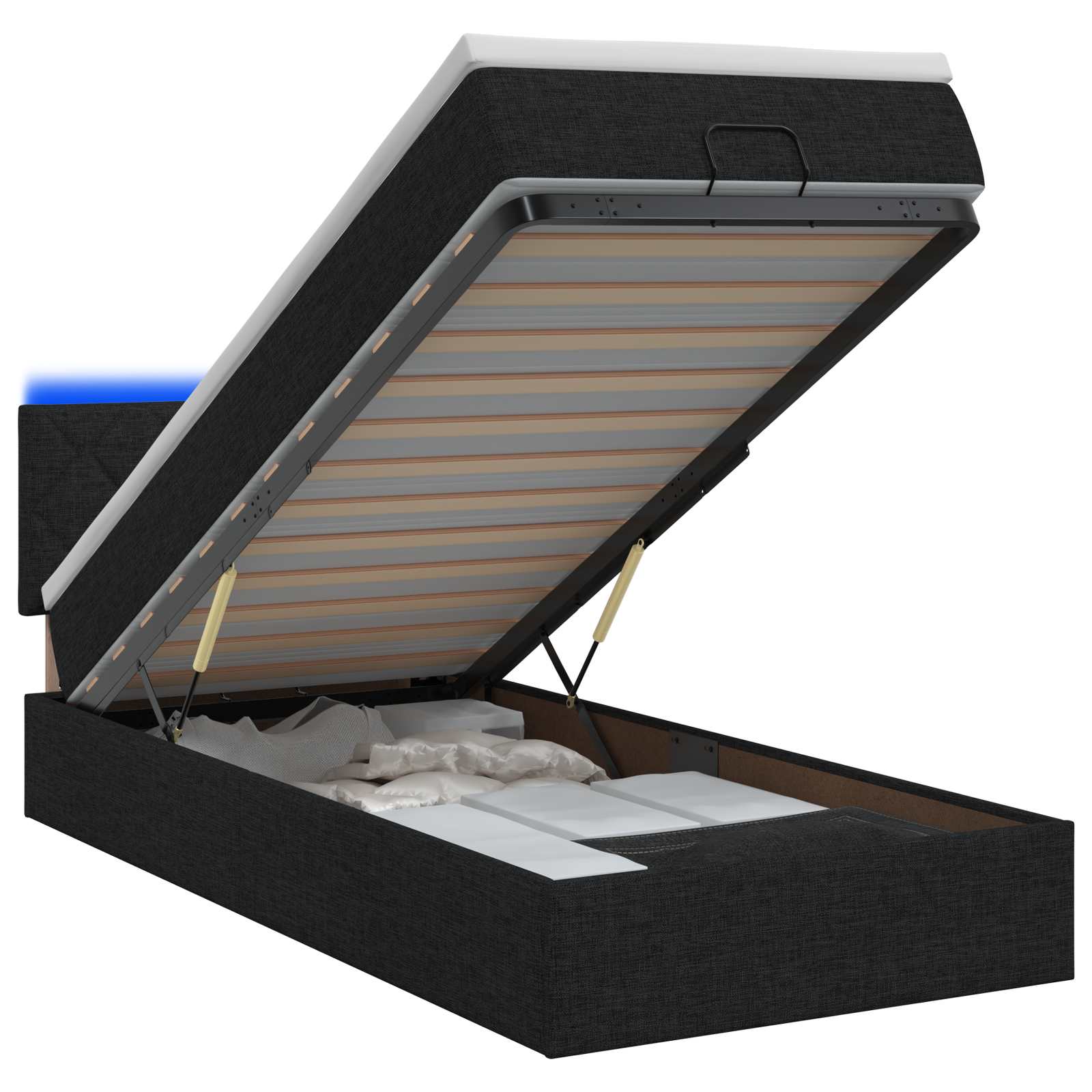 Κρεβάτι Ottoman με Στρώμα και LED Μαύρο 100 x 200 cm Ύφασμα - Pakobazaar