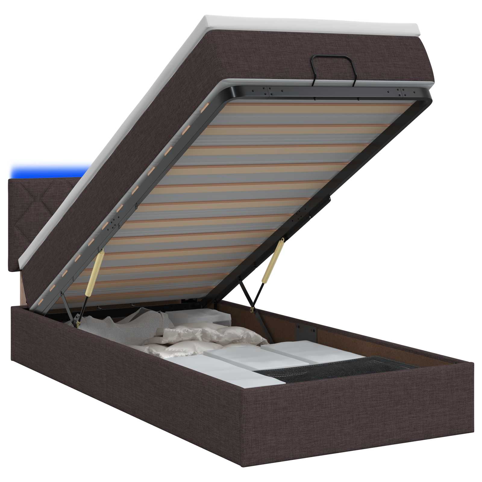 Κρεβάτι Ottoman με Στρώμα και LED Σκούρο Καφέ 100 x 200 cm - Pakobazaar