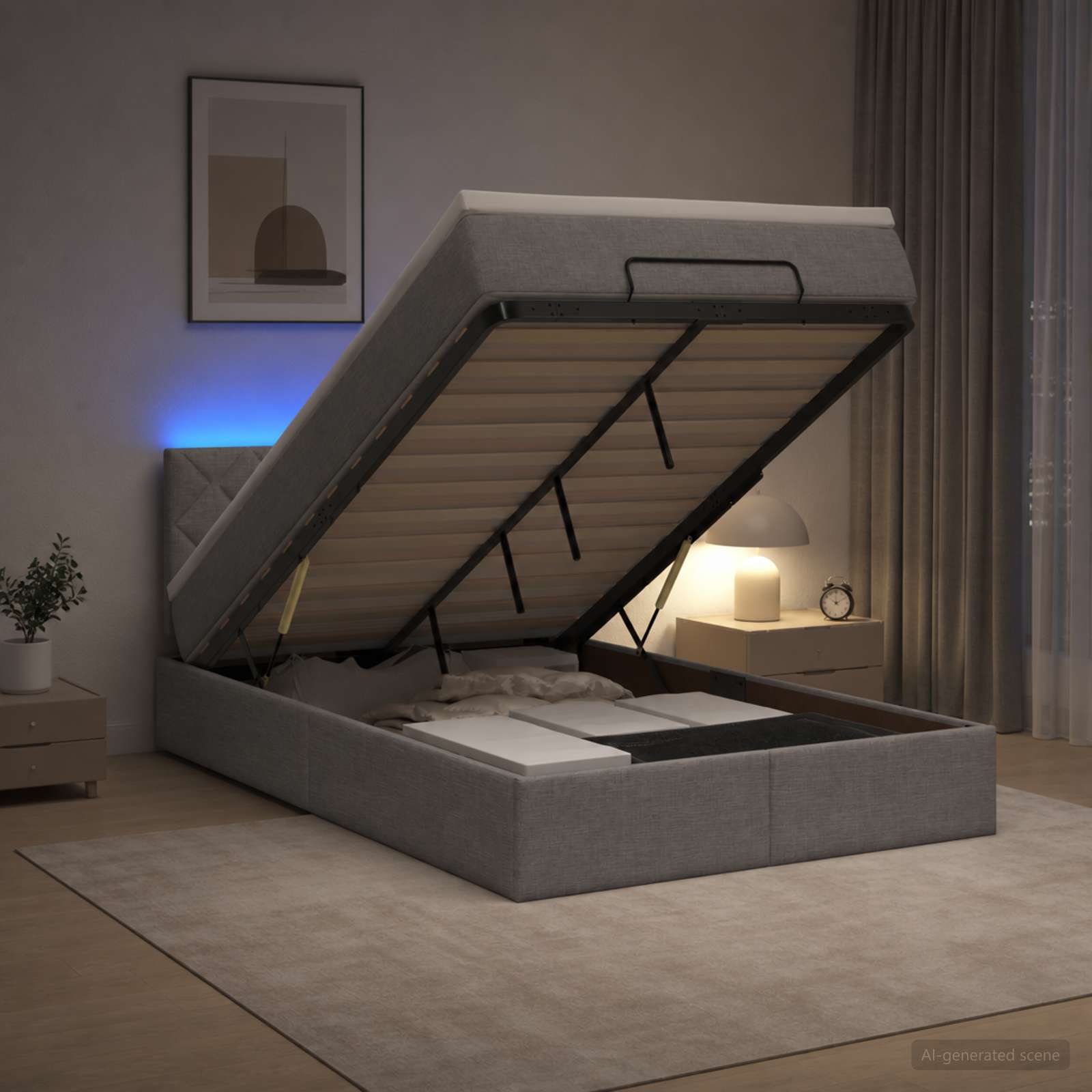 Κρεβάτι Ottoman με Στρώμα και LED Ανοιχτό γκρι 120 x 200 cm