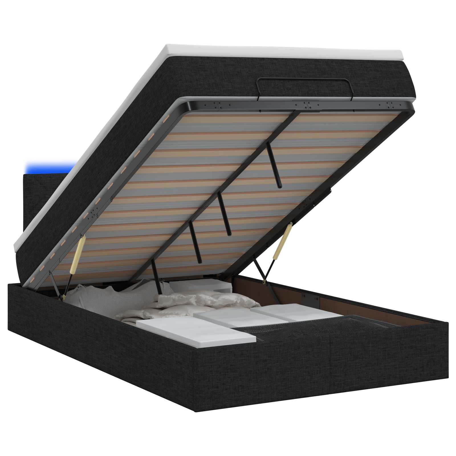 Κρεβάτι Ottoman με Στρώμα και LED Μαύρο 120 x 190 cm Ύφασμα - Pakobazaar