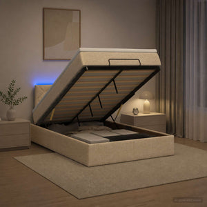 Κρεβάτι Ottoman με Στρώμα και LED Κρεμ 120 x 190 cm Ύφασμα