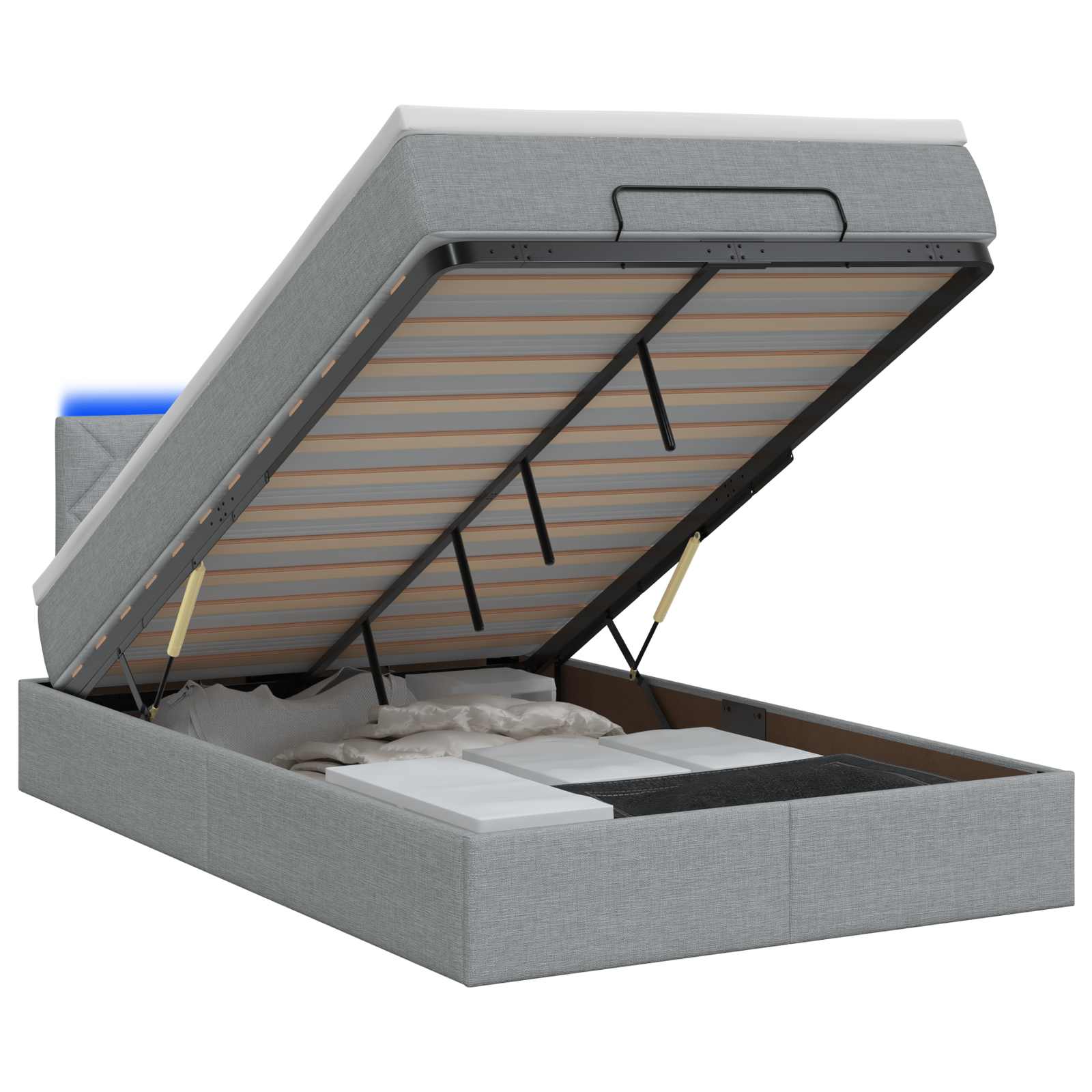 Κρεβάτι Ottoman με Στρώμα και LED Ανοιχτό γκρι 120 x 200 cm