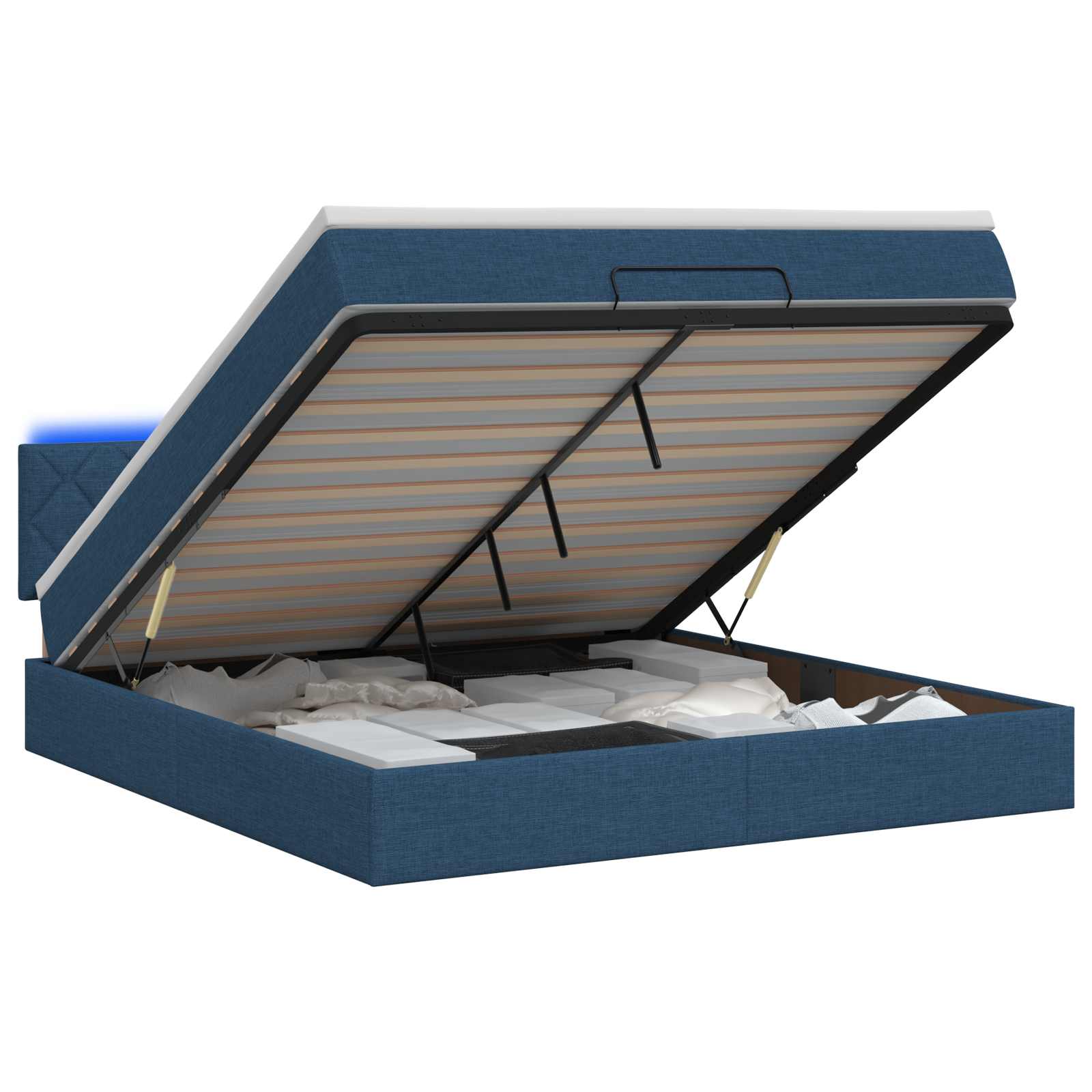 Κρεβάτι Ottoman με Στρώμα και LED Μπλε 140 x 200 cm Ύφασμα - Pakobazaar