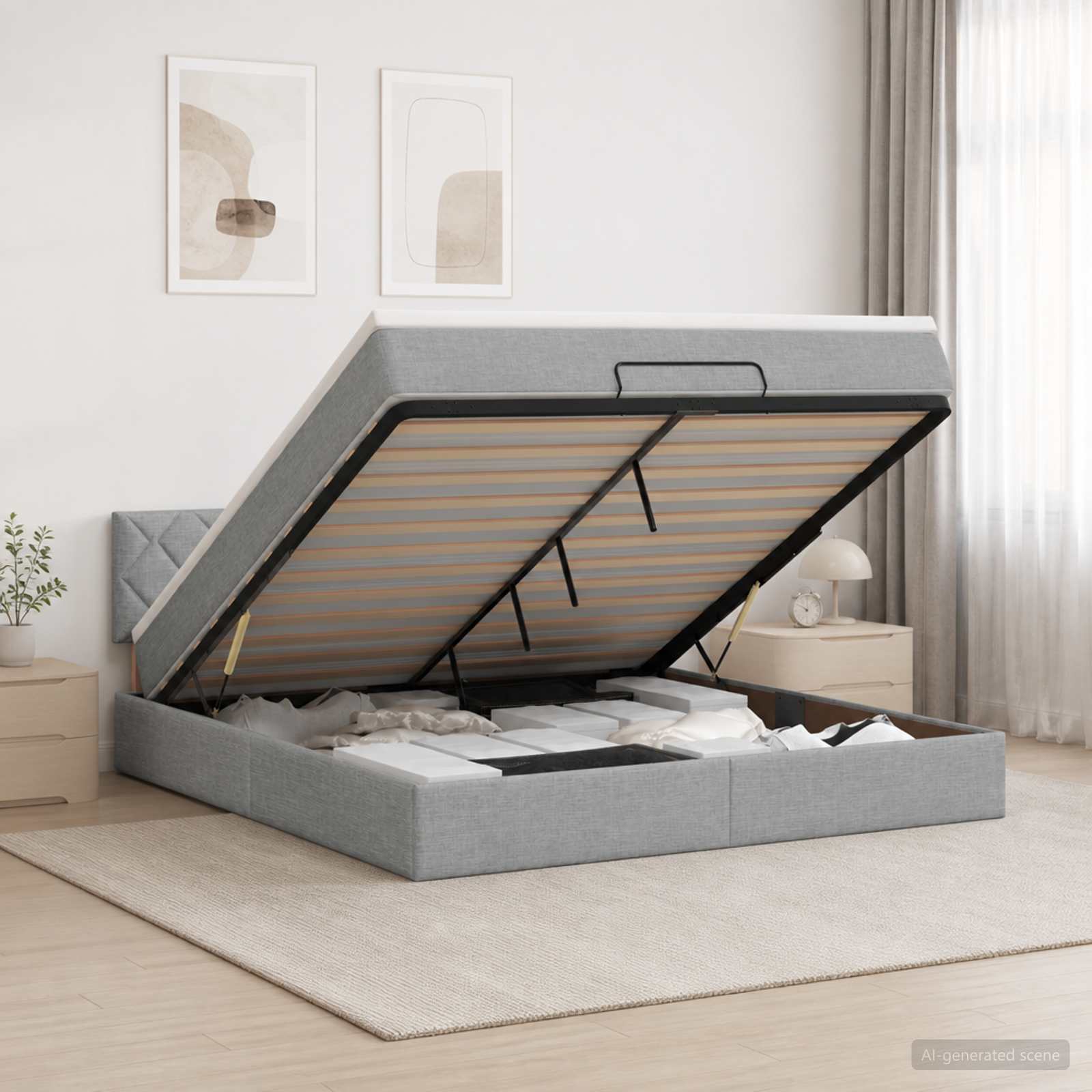 Κρεβάτι Ottoman με Στρώμα και LED Ανοιχτό γκρι 140 x 190 cm - Pakobazaar