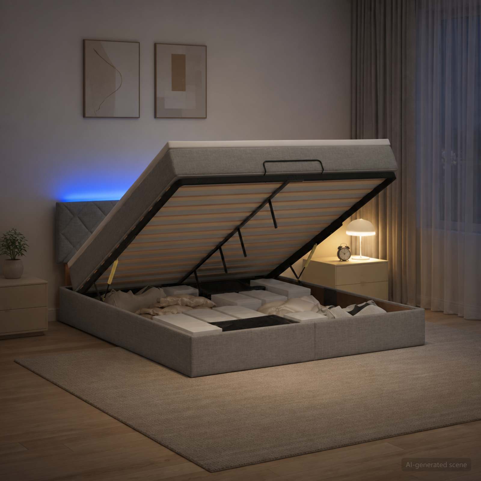 Κρεβάτι Ottoman με Στρώμα και LED Ανοιχτό γκρι 160 x 200 cm - Pakobazaar