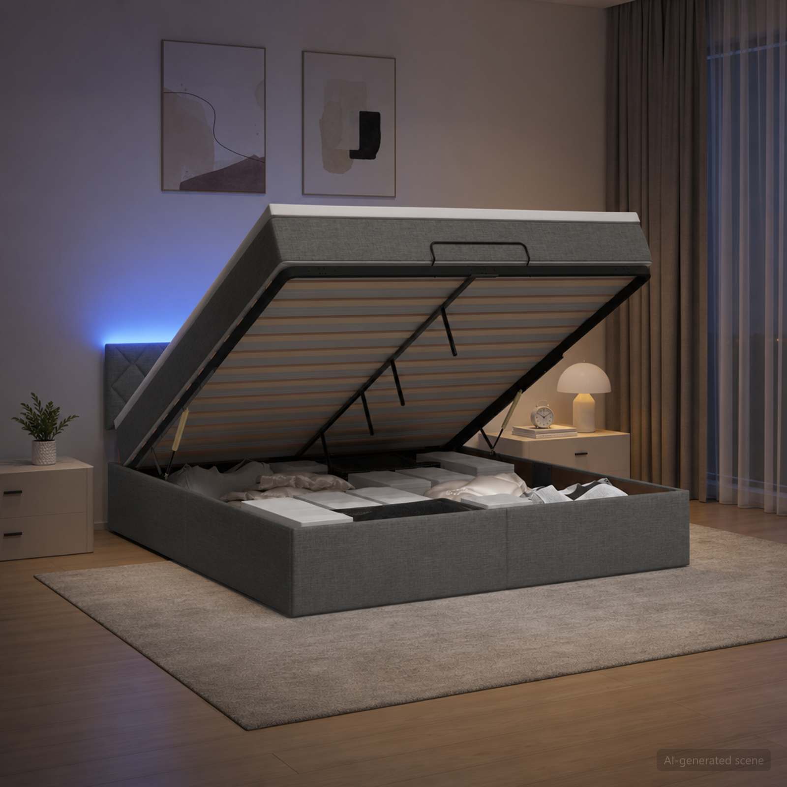 Κρεβάτι Ottoman με Στρώμα και LED Σκούρο Γκρι 180 x 200 cm - Pakobazaar