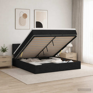 Κρεβάτι Ottoman με Στρώμα και LED Μαύρο 160 x 200 cm Ύφασμα
