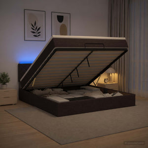 Κρεβάτι Ottoman με Στρώμα και LED Σκούρο Καφέ 140 x 200 cm