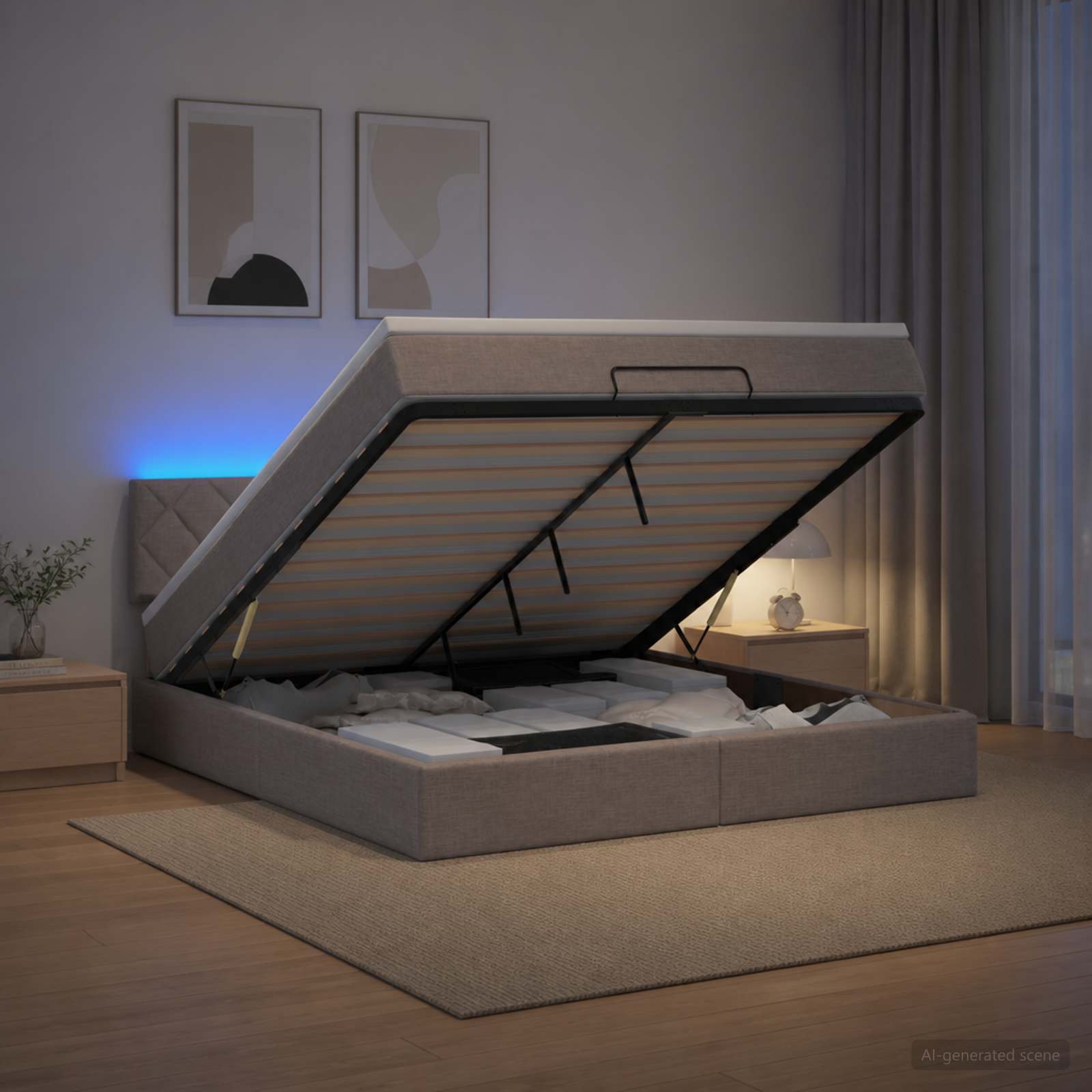 Κρεβάτι Ottoman με Στρώμα και LED Taupe 180 x 200 cm Ύφασμα - Pakobazaar