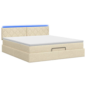 Κρεβάτι Ottoman με Στρώμα και LED Κρεμ 180 x 200 cm Ύφασμα - Pakobazaar