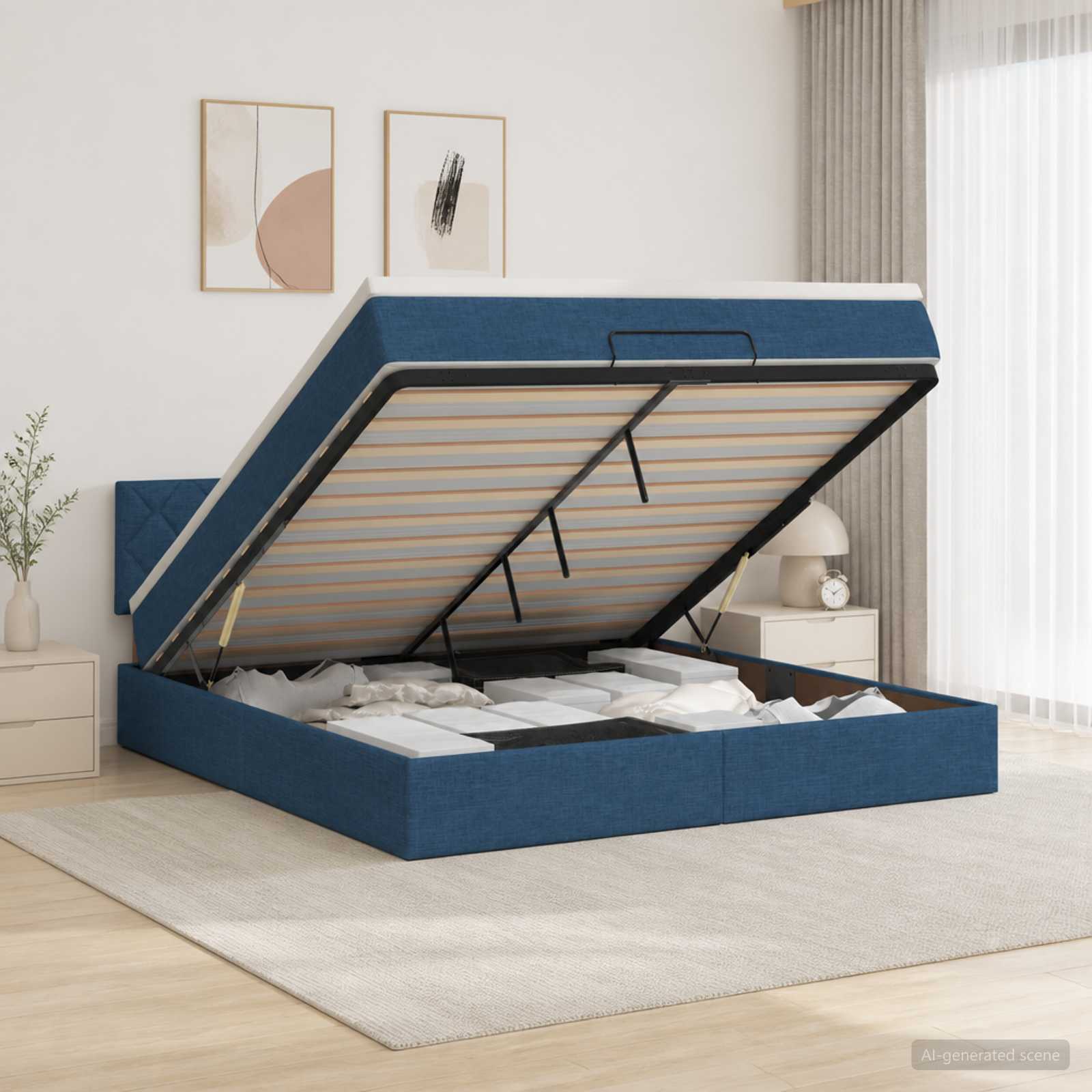 Κρεβάτι Ottoman με Στρώμα και LED Μπλε 160 x 200 cm Ύφασμα - Pakobazaar