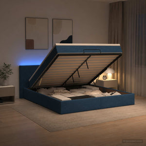 Κρεβάτι Ottoman με Στρώμα και LED Μπλε 160 x 200 cm Ύφασμα - Pakobazaar