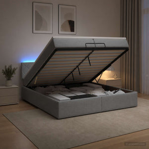 Κρεβάτι Ottoman με Στρώμα και LED Ανοιχτό γκρι 200 x 200 cm