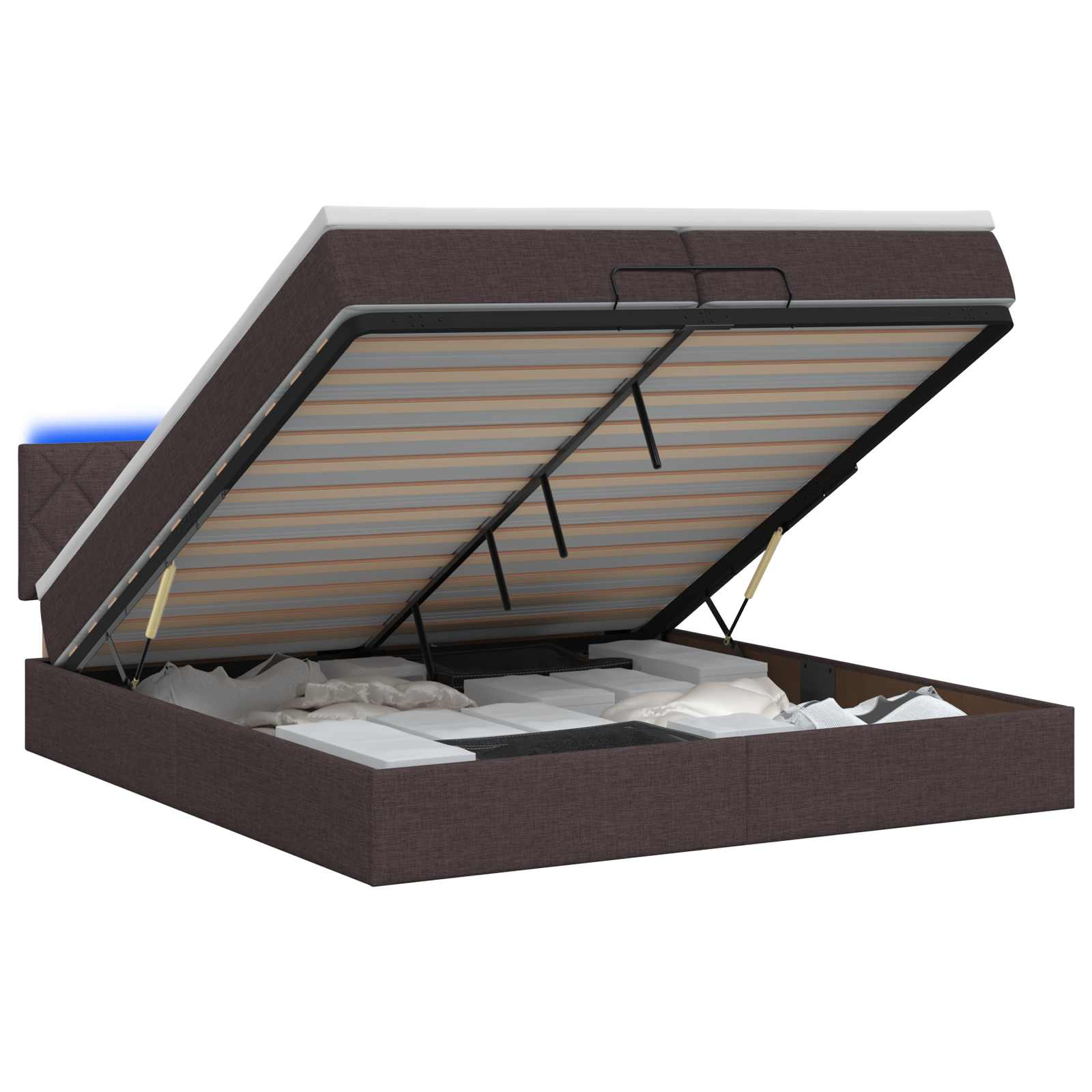 Κρεβάτι Ottoman με Στρώμα και LED Σκούρο Καφέ 200 x 200 cm - Pakobazaar