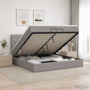 Κρεβάτι Ottoman με Στρώμα και LED Taupe 200 x 200 cm Ύφασμα - Pakobazaar