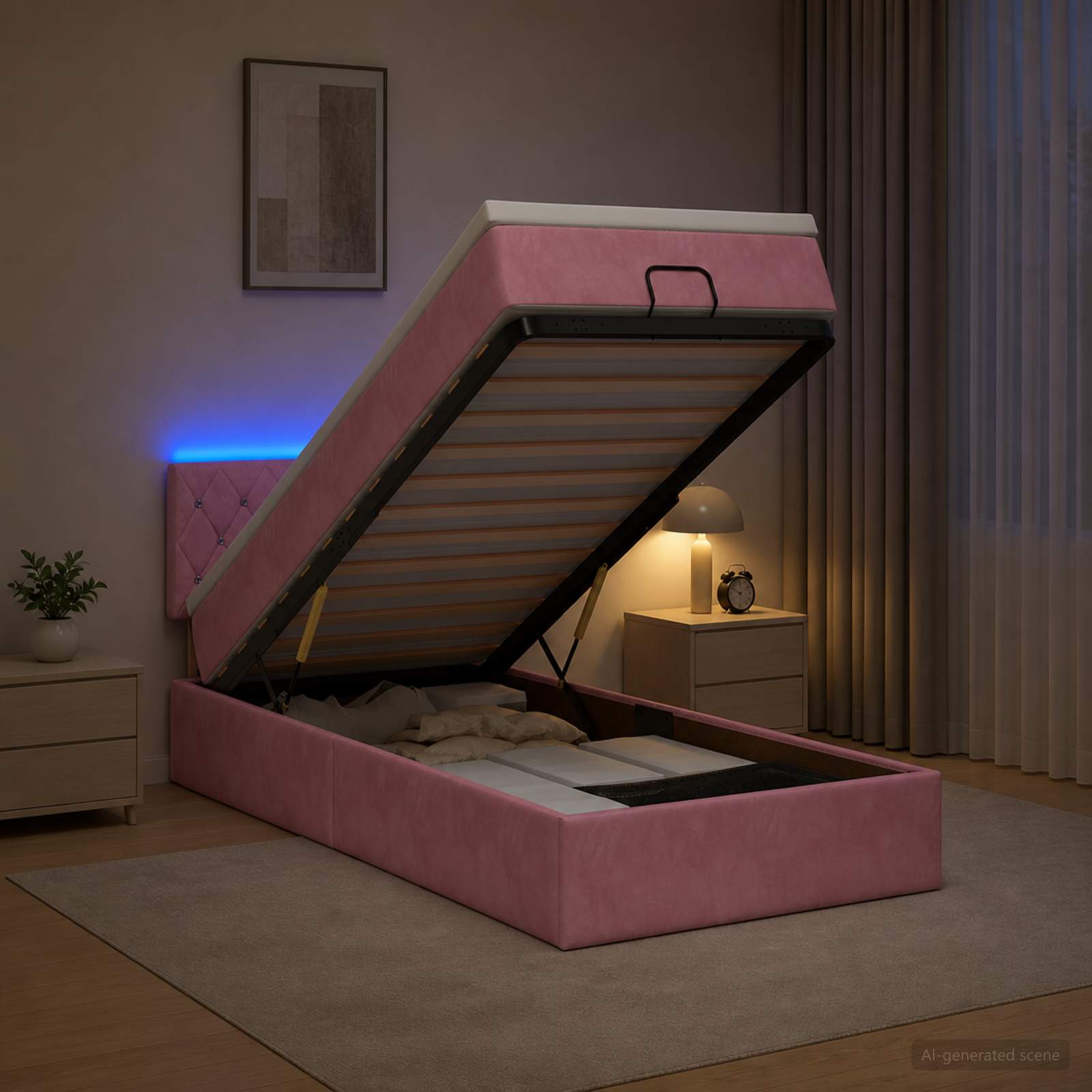 Κρεβάτι Ottoman με Στρώμα και LED Ροζ 100 x 200 cm Βελούδο - Pakobazaar