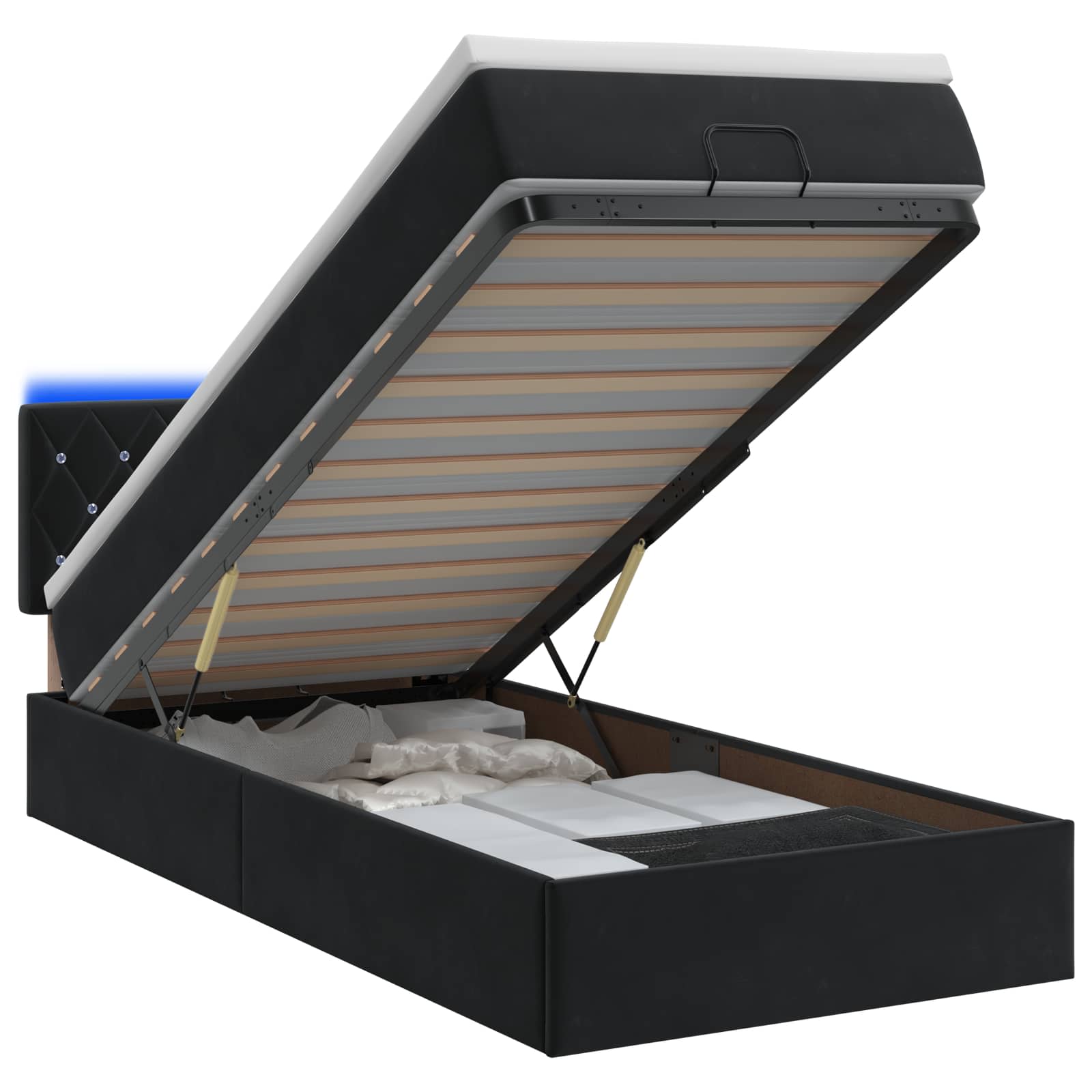 Κρεβάτι Ottoman με Στρώμα και LED Μαύρο 90 x 200 cm Βελούδο - Pakobazaar