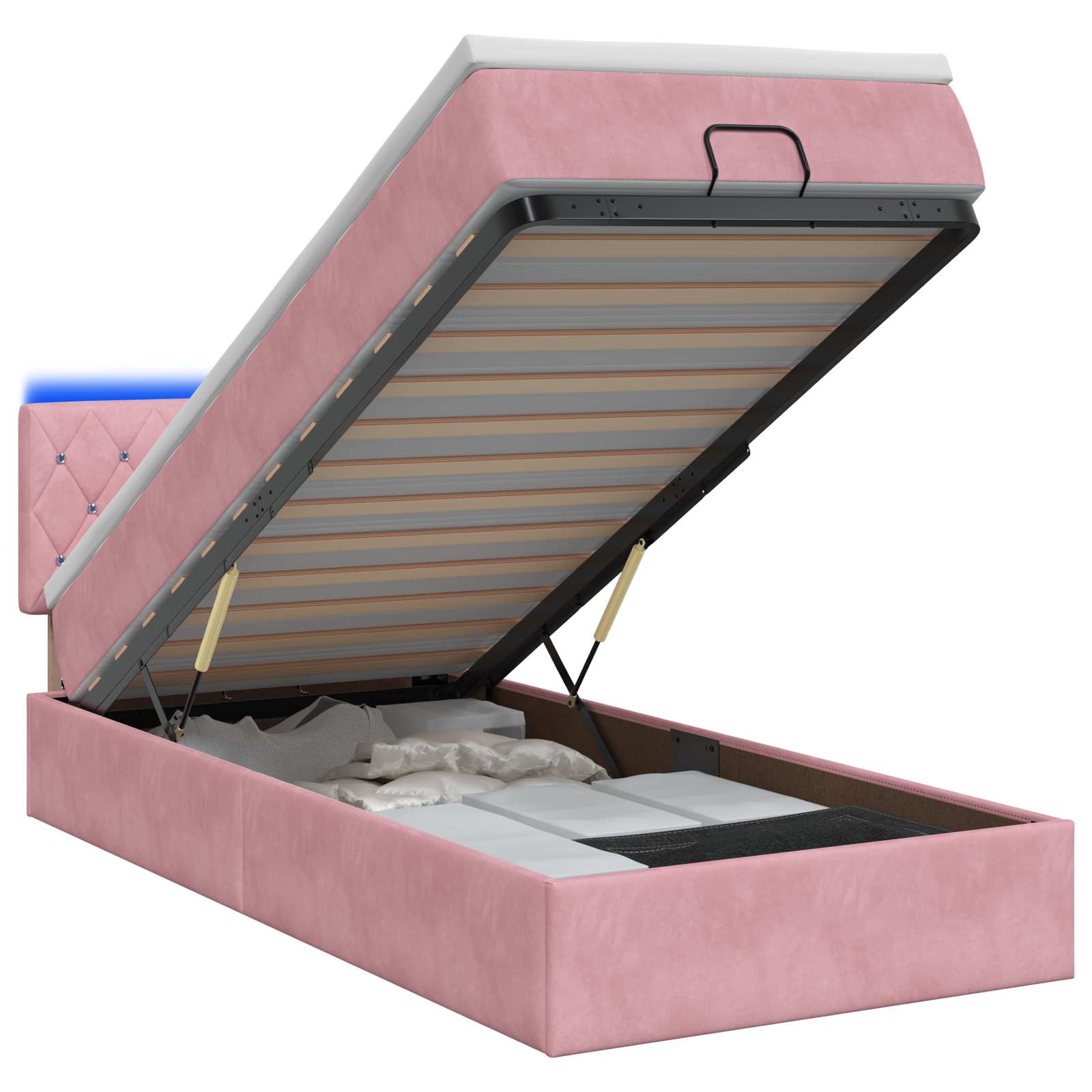 Κρεβάτι Ottoman με Στρώμα και LED Ροζ 100 x 200 cm Βελούδο - Pakobazaar