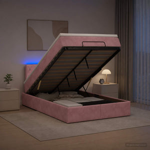 Κρεβάτι Ottoman με Στρώμα και LED Ροζ 120 x 190 cm Βελούδο - Pakobazaar