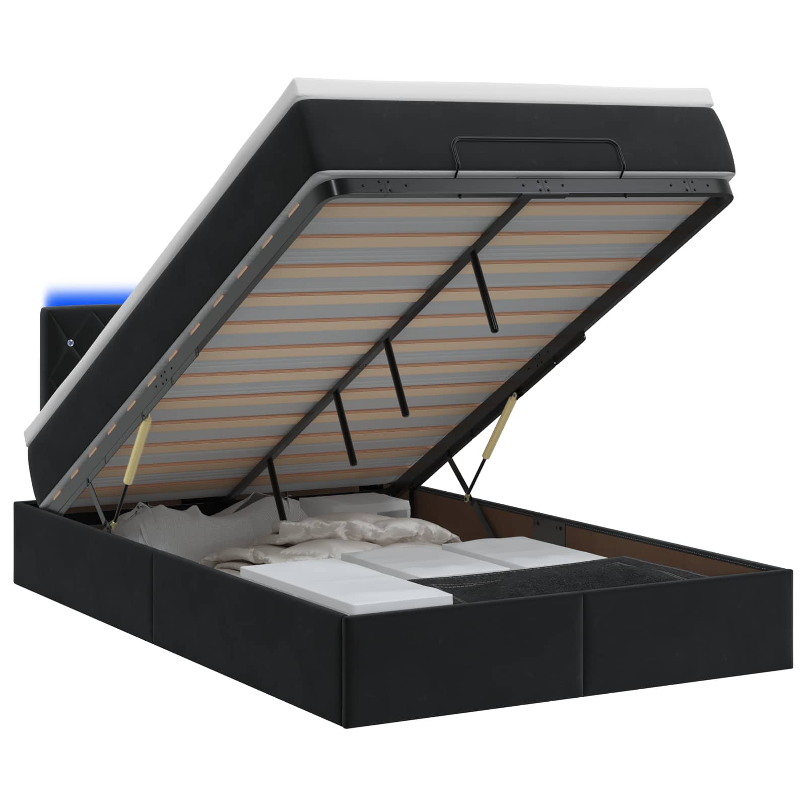 Κρεβάτι Ottoman με Στρώμα και LED Μαύρο 120 x 200 cm Βελούδο